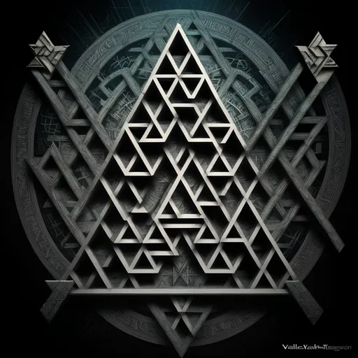 Prompt: Progressive metal artwork, valknut