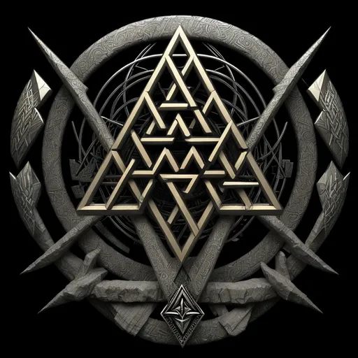 Prompt: Progressive metal artwork, valknut 