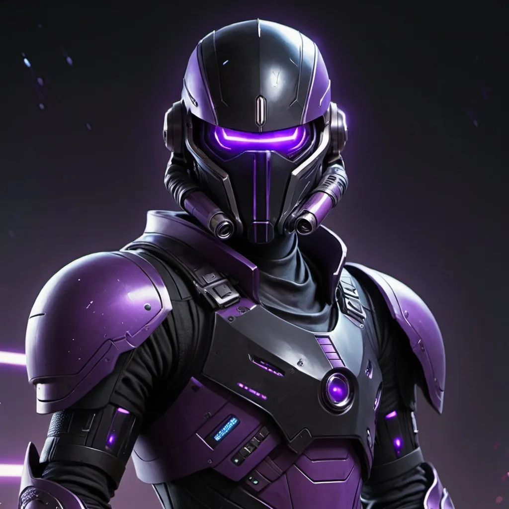 Prompt: A Hacker that rules the galaxy with its Brother and wears a black and purple armor