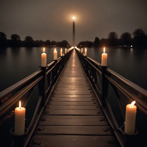 Prompt: Depict this poem: Bring them home.

Why are they not home?

I’m worried.

I’m scared.

I’m proud.

A narrow bridge.

Do not be afraid.

My people are wounded.

But yes, still alive.

Two candles flicker.

I’m out of prayers.

So I just cry.

I’m out of tears.

So I just gaze. 

At the morning news.