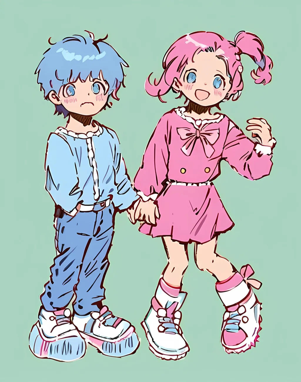 Prompt: blue boy, pink girl, twins