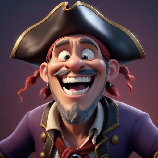 Prompt: Disney pixar character, 3d render style, old pirate evil laugh, cinematic colors