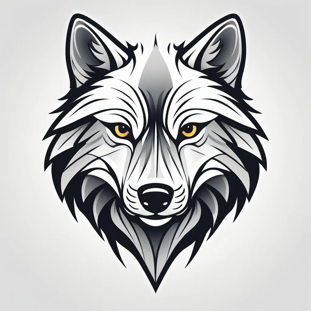 Prompt: Wolf head, vector layered logo, simple lines, white backdrop