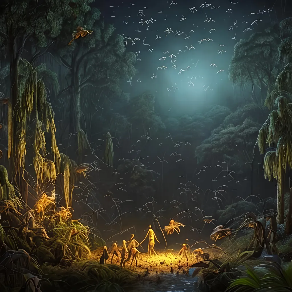 Prompt: swarm in the forest mosquitos night scene no detail hyperrealistic