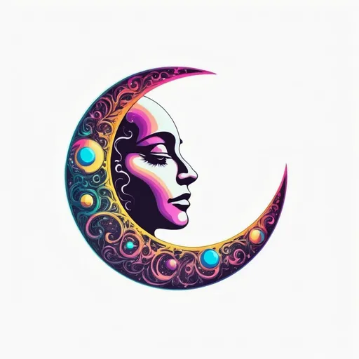 Prompt: A beautiful HD psychedelic moon logo white background 