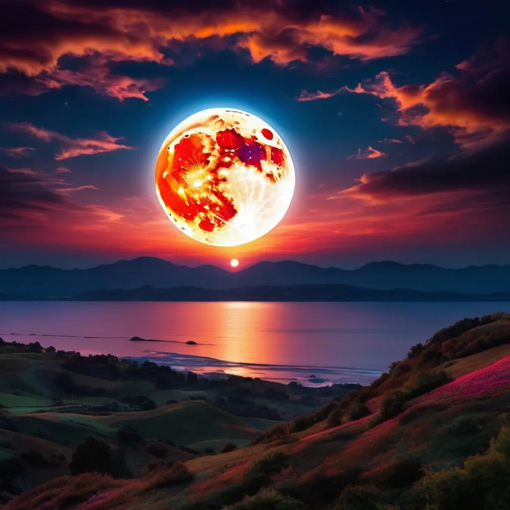 Prompt: A beautiful colorful HD moon made out of a sunset