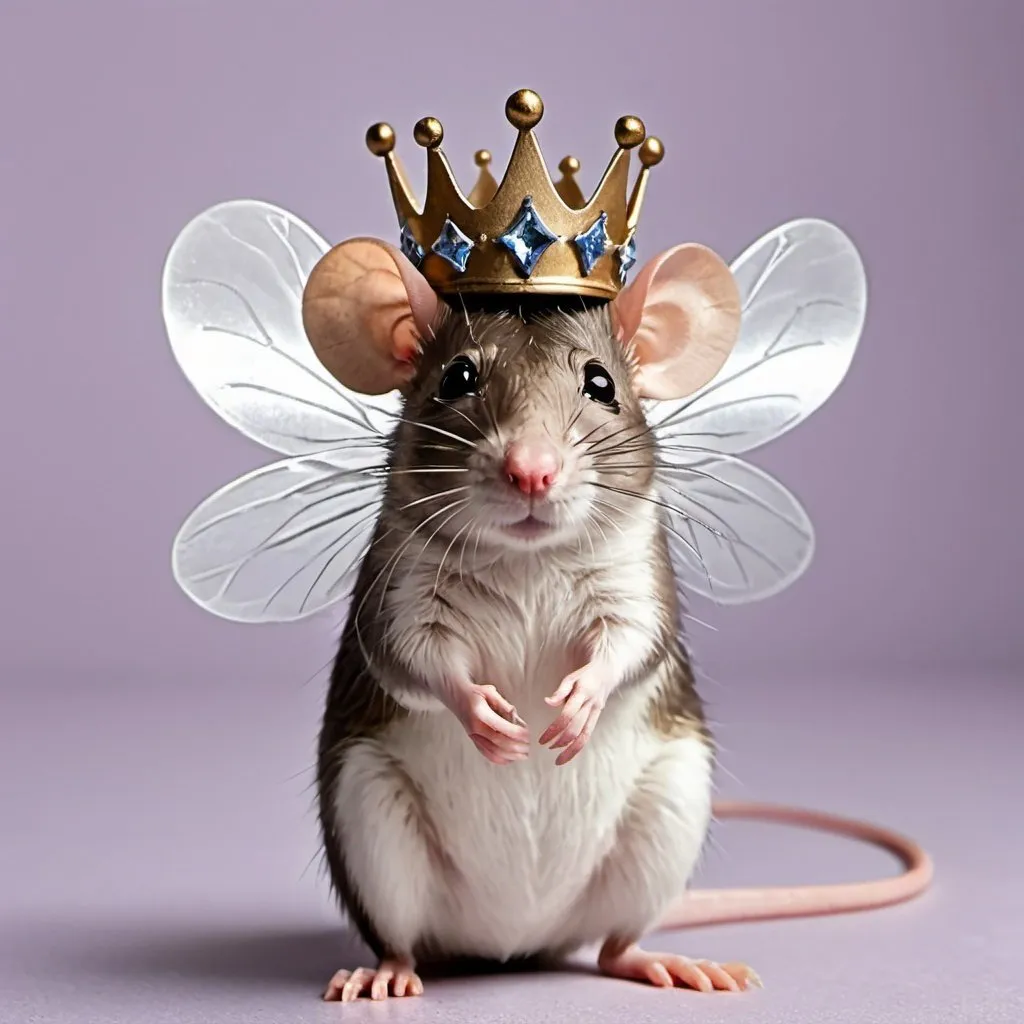 Prompt: Rat with fairy wings and princess crown