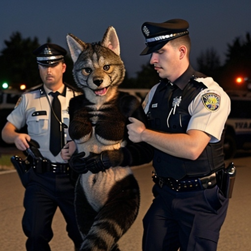 Prompt: a furry getting arrested after killing his neighbors