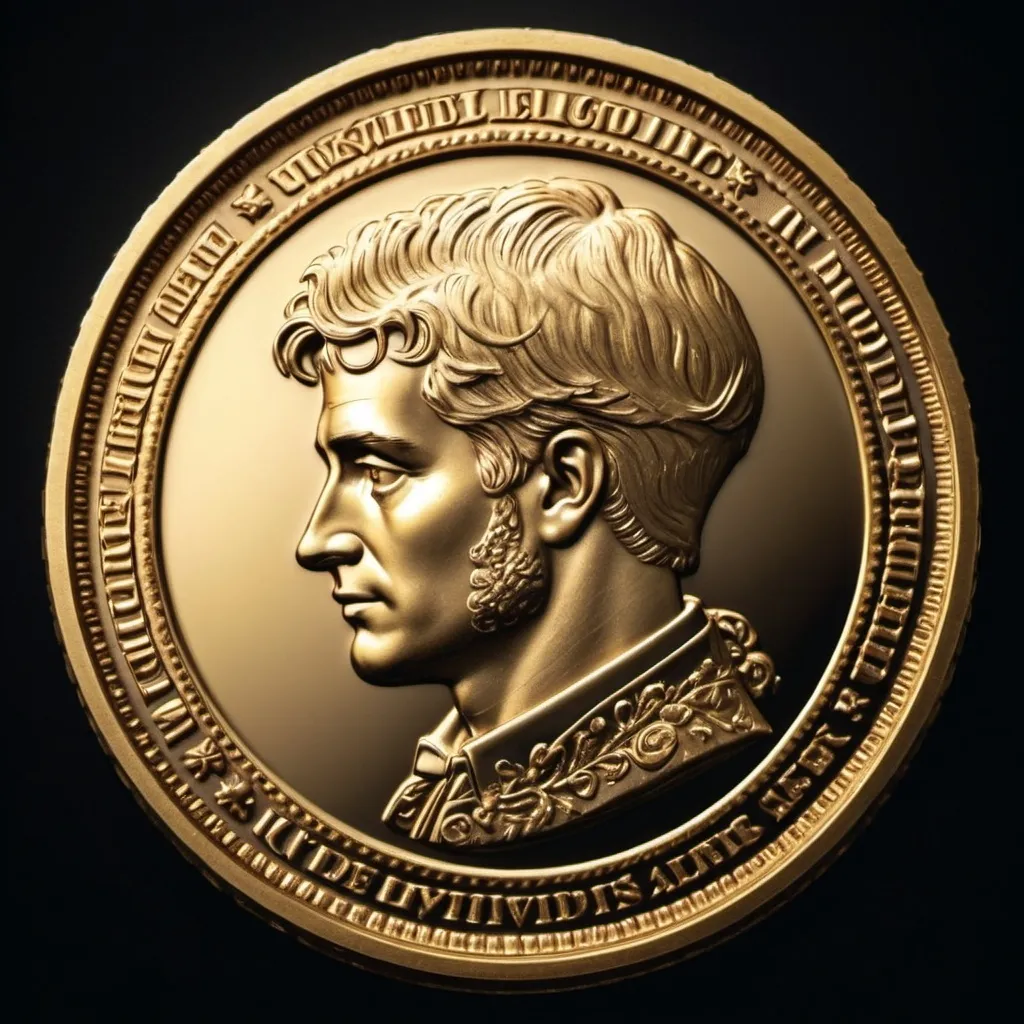 Prompt: Make me a gold Coin with the picture of one Noble Awards winner