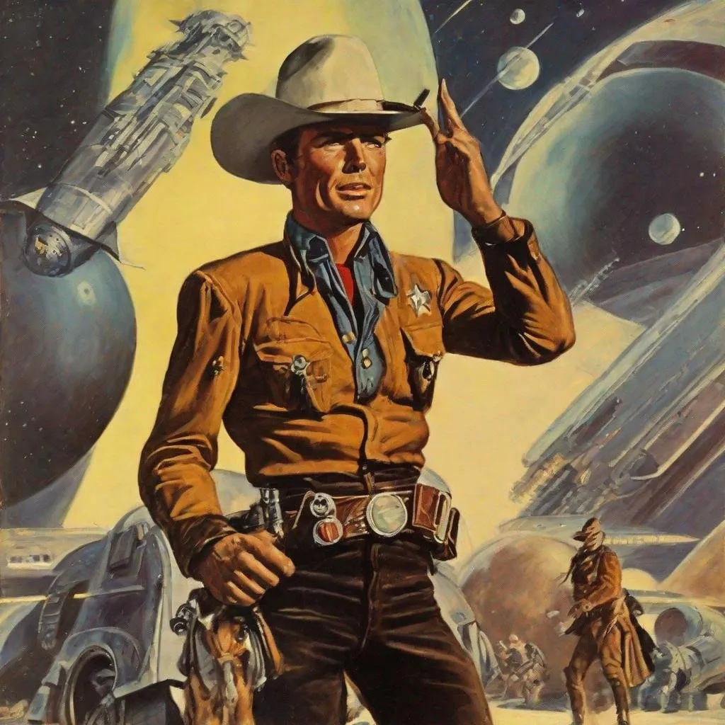 Prompt: Roy Schnieder starship cowboy captain, glorious interstellar mission gargantua, pulp sci-fi aesthetic, taschen, TIFF