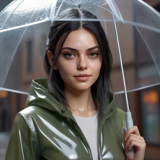 Prompt: {{{{highest quality absurdres best award-winning masterpiece}}}} best octane rendered splashscreen cinema trailer digital 3d oil art {{stylized hyperrealistic cinematic waifu supermodel style}} of hyperrealistic intricately hyperdetailed 22 year {{Mila Kunis}} with {{hyperrealistic black hair}} and {{hyperrealistic perfect beautiful brown eyes}} wearing {{hyperrealistic clear transparent raincoat outfit with perfect clear transparent umbrella}}, in {{hyperrealistic intricately hyperdetailed perfect 128k highest resolution definition fidelity UHD HDR}},
hyperrealistic intricately hyperdetailed natural beauty waifu face with skin and nose and lips and red cheeks cute smile {{look at camera}},
hyperrealistic perfect anatomy in perfect epic cinematic composition with perfect vibrant colors and perfect shadows, perfect professional sharp focus RAW photography with ultra realistic perfect volumetric dramatic soft 3d lighting, trending on instagram artstation with perfect epic cinematic post-production
