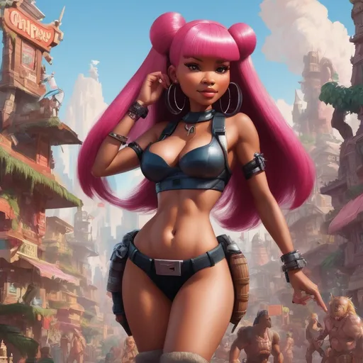 Prompt: by Andrew Loomis, Niki Minaj, tiki, square enix, disney concept artists, by Tim Biskup, skottie young, detailed scenery —width 672, a detailed painting, a magazine cover for action for men