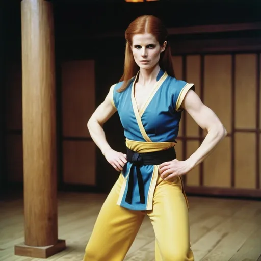 Prompt: sks, ↑  ★★★★☆ ✦✦✦✦✦, Sarah Rafferty in dojo, as a mortal kombat character, 1 9 8 0 by john totleben, baroque, detailed color scan”, TIFF