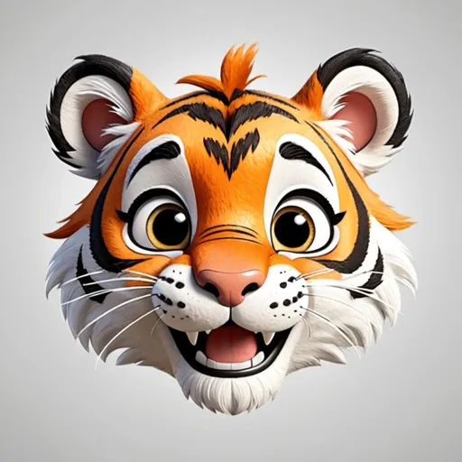 Prompt: Cut cartoon tiger looking up the camera, smiling. Playful shading, crayon. Large eyes, pixar. 