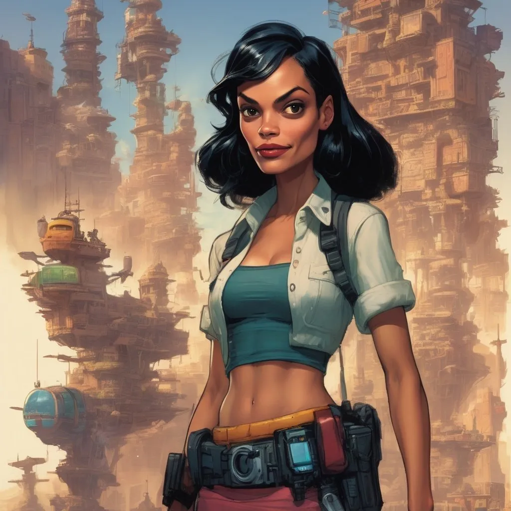 Prompt: by Andrew Loomis, Rosario Dawson, tiki, square enix, disney concept artists, by Tim Biskup, skottie young, detailed scenery —width 672, a detailed painting, a magazine cover for action for men