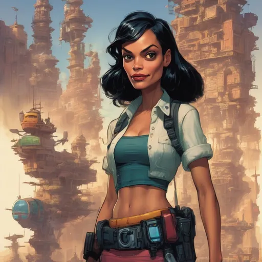 Prompt: by Andrew Loomis, Rosario Dawson, tiki, square enix, disney concept artists, by Tim Biskup, skottie young, detailed scenery —width 672, a detailed painting, a magazine cover for action for men