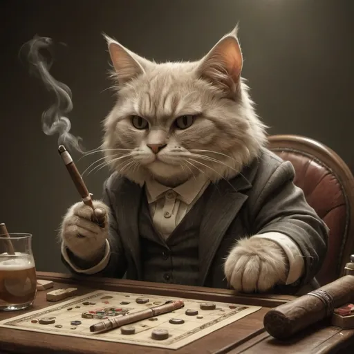 Prompt:  a gangster ragdoll cat   smoking a  havana big cigar and gaming

