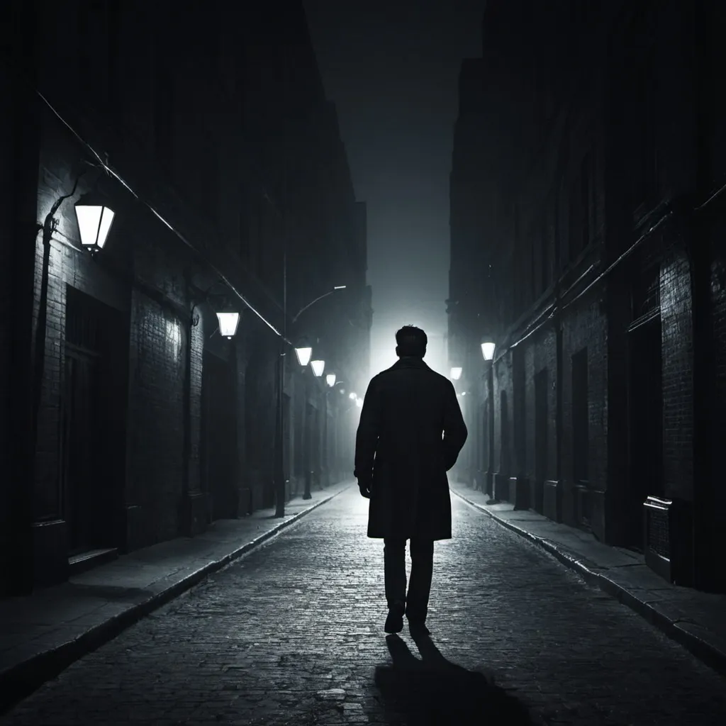 Prompt: A man how walk lonely in a dark city