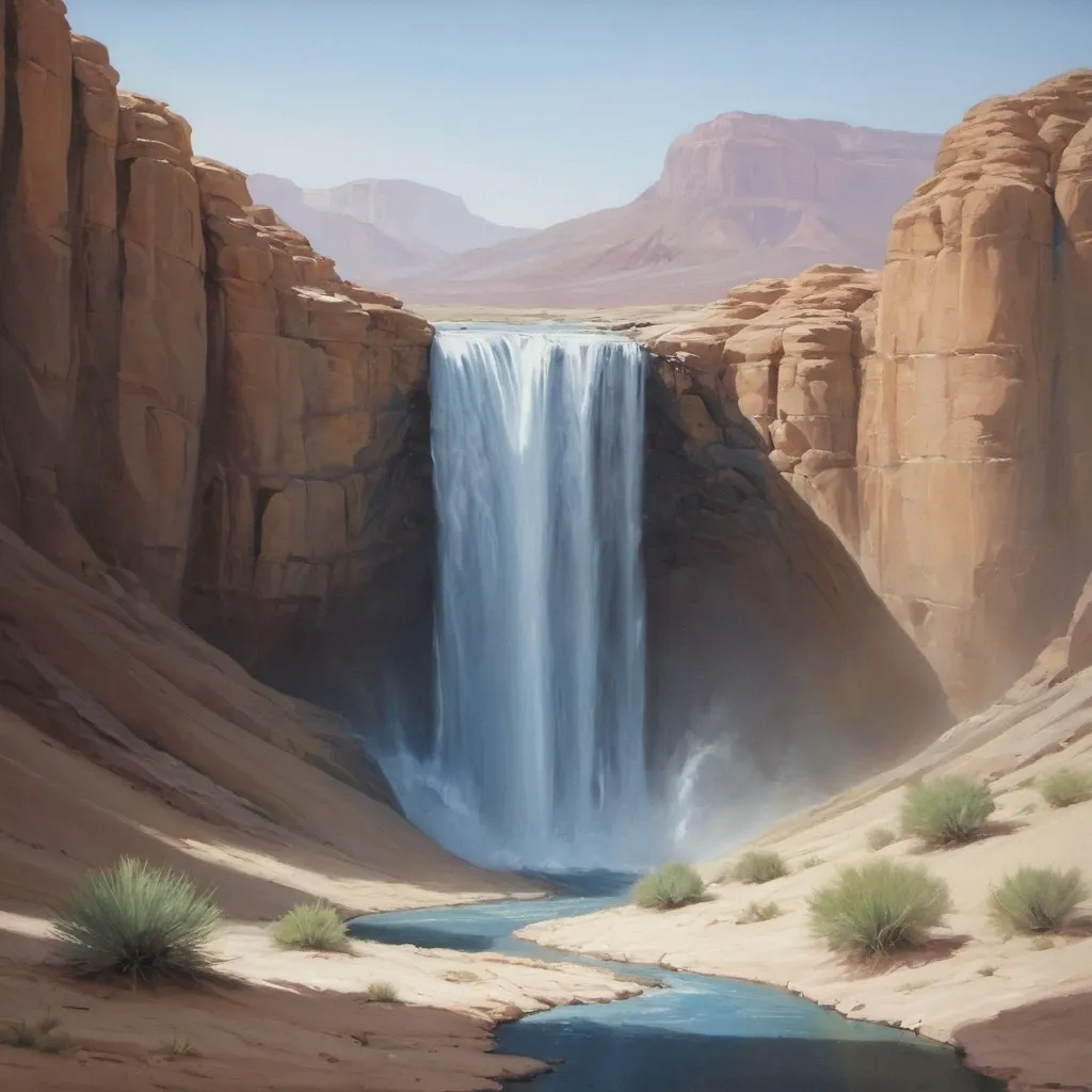 Prompt: Painting of a waterfall in a desert.