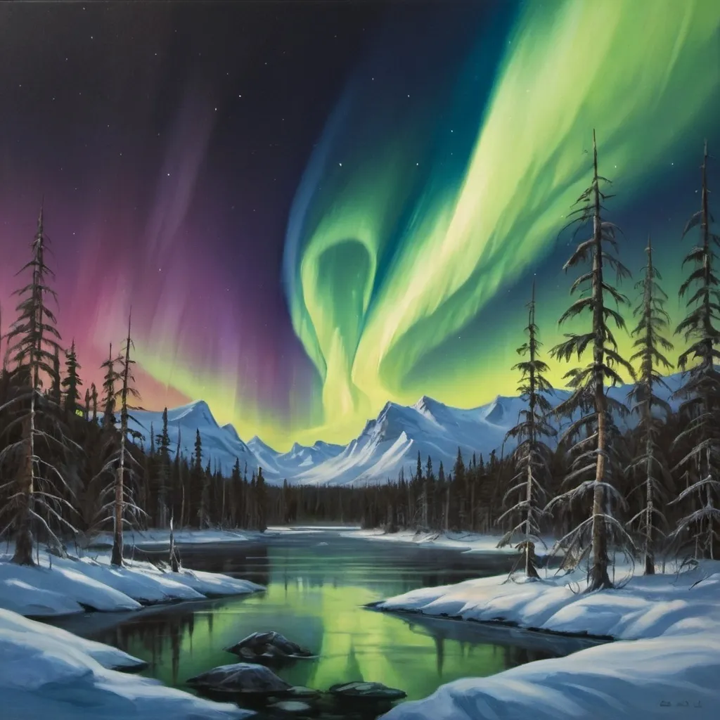 Prompt: Painting of boreal aurora