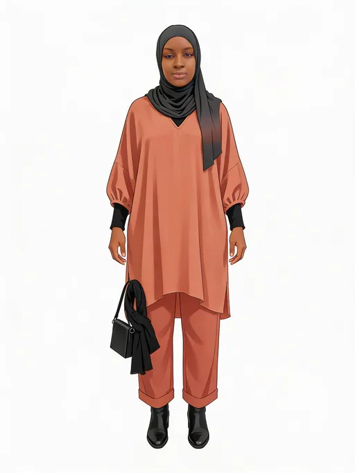 Prompt: The images Image1, Image2, Image3 represent the character. the character's clothing is Image4. 生成角色全身视图。保持自然站立姿势，双臂自然下垂，双脚与肩同宽。使用纯白色背景。确保从头到脚完整呈现，符合人体比例。