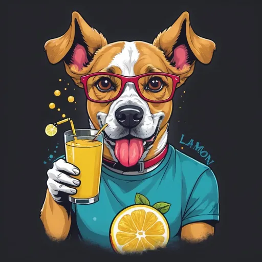 Prompt: Crete a t-shirt design a dog with drinking lamon juce