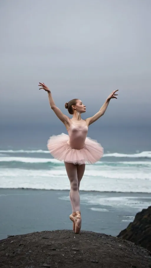 Prompt: a ballerina dancing at the end of the world