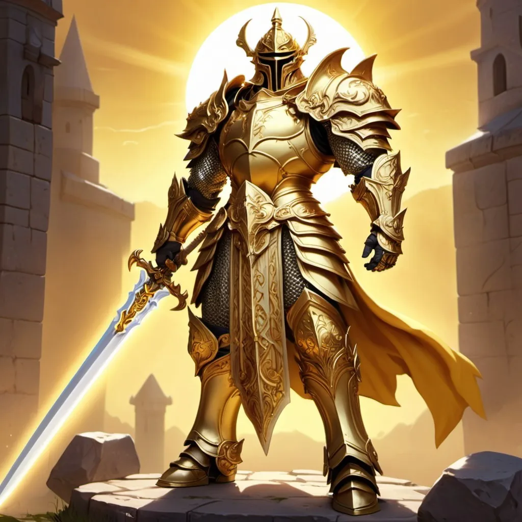 Prompt: Paladin, Hero, Sun, Golden Armor, Big Two handed Sword