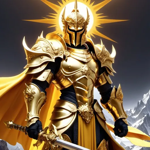 Prompt: Paladin, Hero, Sun, Golden Armor, Big Two handed Sword