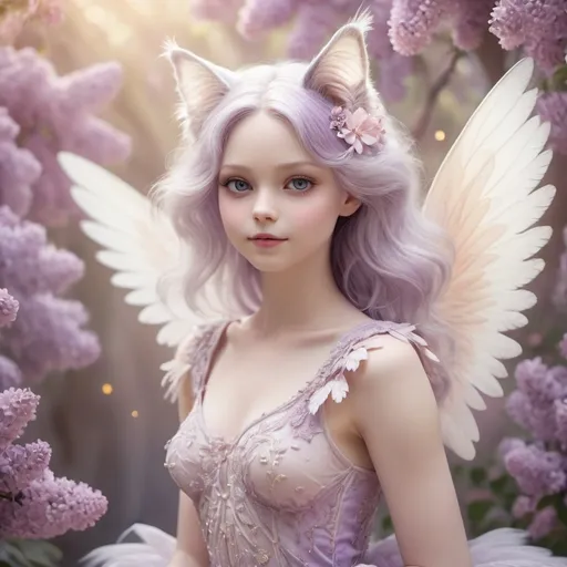 Prompt: Lilac point ragdoll with majestic furry wings
