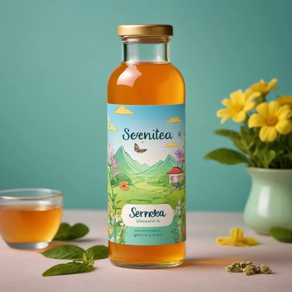 Prompt: Create a bottle labelled SereniTea that contains ativan - make label more for mental health and marketed for children

