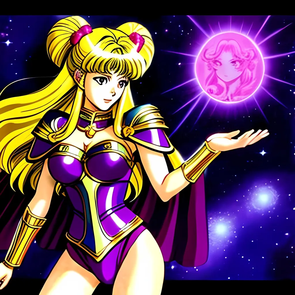 Prompt: Zodiac Knights, Saint Seiya character Saori Kido, 70's anime style