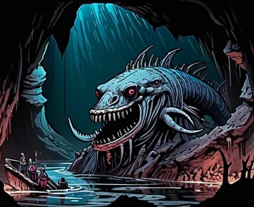 Prompt: a leviathan in a damp dark grotto