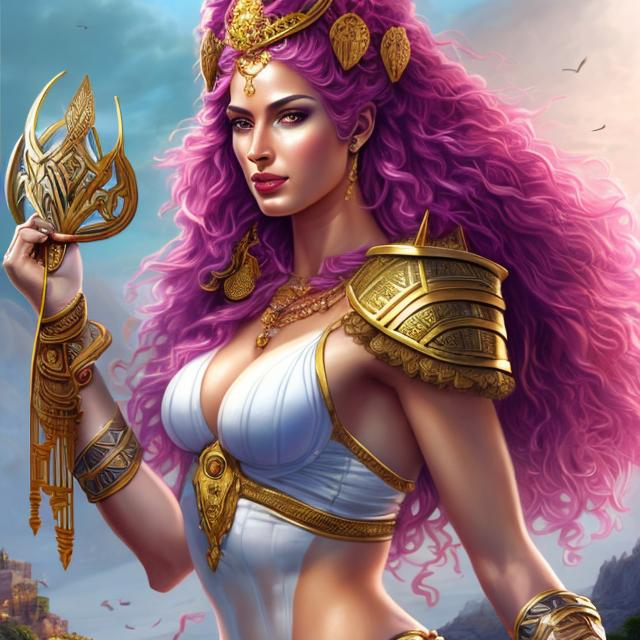 Prompt: HD 4k 3D, hyper realistic, professional modeling, ethereal Greek warrior goddess of agriculture, white and pink hair, black skin, gorgeous face, gorgeous athletic outfit, pagan jewelry and crown, full body, ambient glow, agriculture goddess, landscape Mediterranean island field, detailed, elegant, ethereal, mythical, Greek, goddess, surreal lighting, majestic, goddesslike aura