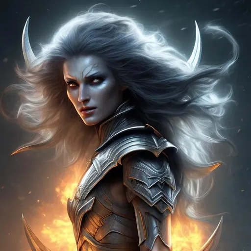 Prompt: HD 4k 3D 8k professional modeling photo hyper realistic beautiful frail demon woman ethereal greek goddess of retreat
dark blue hair updo yellow eyes gorgeous face pale skin tattered armor with shield and white flag full body surrounded by ambient glow hd landscape background retreating from battle 
