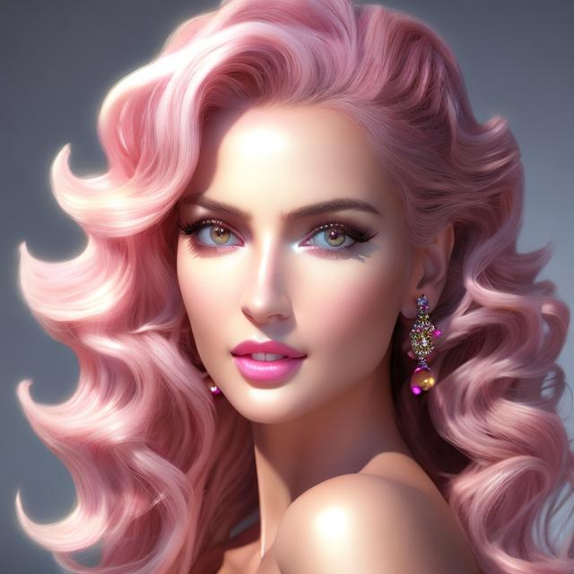 Prompt: HD 4k 3D 8k professional modeling photo hyper realistic beautiful woman ethereal greek goddess of fame
long beach wavy blush pink hair hazel eyes gorgeous face with makeup black skin shiny dress with gems ornate jewelry headband angel wings she is holding a trumpet full body surrounded by ambient glow hd landscape background pastel colored clouds 
