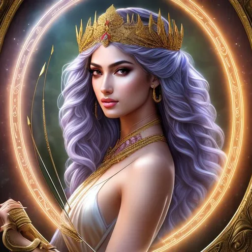 Prompt: HD 4k 3D, hyper realistic, professional modeling, ethereal Greek goddesses of archery, different colored hair, different colored skin, gorgeous faces, gorgeous archers armor,  jewelry and crowns, full body, ambient glow, archery, nymphs, landscape, detailed, elegant, ethereal, mythical, Greek, goddess, surreal lighting, majestic, goddesslike aura