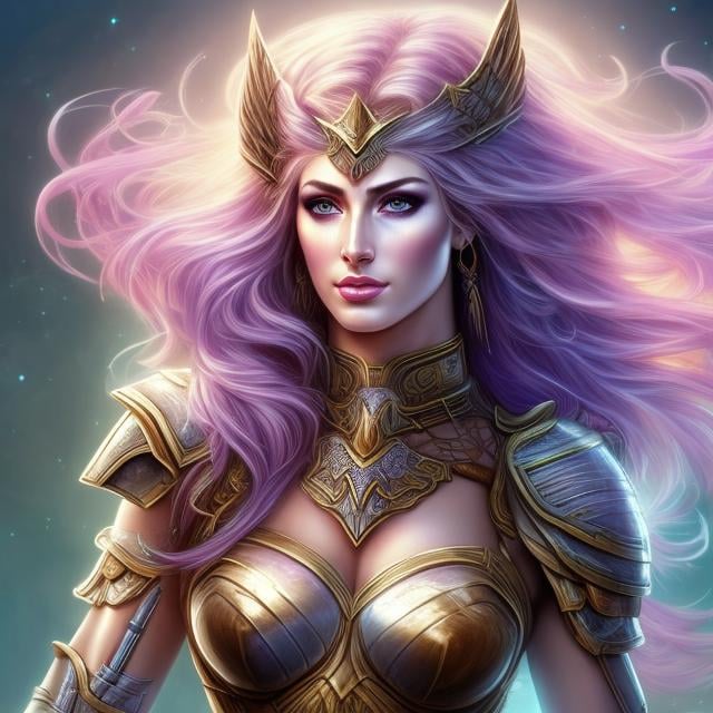 Prompt: HD 4k 3D, hyper realistic, professional modeling, ethereal invincible Greek warrior goddess, purple ombre hair, pale freckled skin, gorgeous face, gorgeous nature armor, rustic jewelry and headpiece and weapons, full body, ambient glow, invincible nature warrior goddess, landscape, detailed, elegant, ethereal, mythical, Greek, goddess, surreal lighting, majestic, goddesslike aura