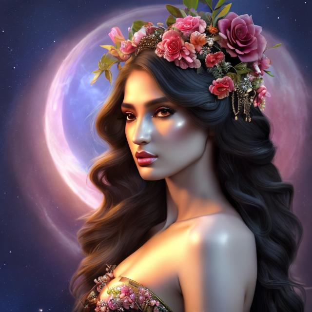 Prompt: HD 4k 3D, hyper realistic, professional modeling, ethereal Greek goddess of flower buds, red ombre hair, black skin, floral gown, gorgeous face, floral jewelry and headpiece, full body, ambient glow, beautiful goddess surrounded by budding flowers in spring, flower buds,  detailed, elegant, ethereal, mythical, Greek, goddess, surreal lighting, majestic, goddesslike aura