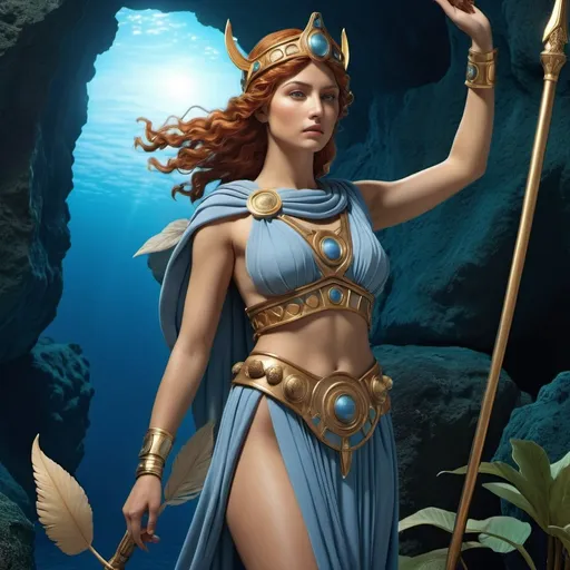 Prompt: HD 4k 3D 8k professional modeling photo hyper realistic beautiful woman enchanted, Greek Princess Nausicaa,  a character in Homer's Odyssey. She is the daughter of King Alcinous and Queen Arete of Phaeacia. Her name means "burner of ships", Nausicaä is young and very pretty; Odysseus says she resembles a goddess, particularly Artemis, ethereal greek goddess, full body surrounded by ambient glow, magical, highly detailed, intricate, outdoor  landscape, high fantasy background, elegant, mythical, surreal lighting, majestic, goddesslike aura, Annie Leibovitz style 

