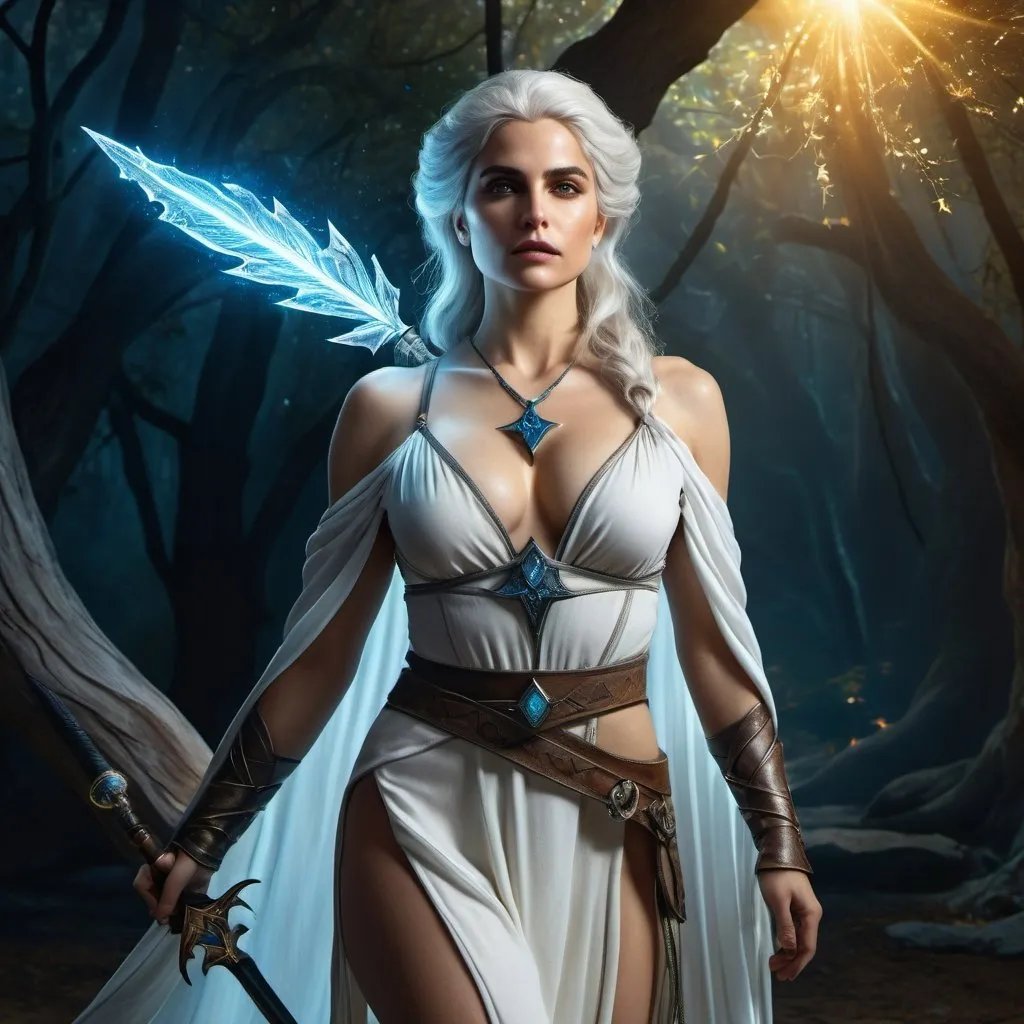 Prompt: HD 4k 3D 8k professional modeling photo hyper realistic beautiful woman enchanted Sorceress Ciri of Cintra, ethereal greek goddess, full body surrounded by ambient glow, magical, highly detailed, intricate, Lady of Space and Time, The Witcher, outdoor  landscape, high fantasy background, elegant, mythical, surreal lighting, majestic, goddesslike aura, Annie Leibovitz style 

