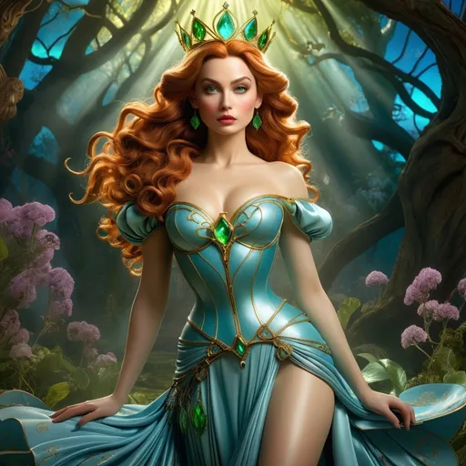 Prompt: HD 4k 3D 8k professional modeling photo hyper realistic beautiful woman enchanted, evil Oz Princess Langwidere,  (a pun on the term "languid air", as enabled by her wealthy status and lazy carefree manner) appears in Baum's third Oz book Ozma of Oz as a secondary villain. She is the vain and spoiled princess, ethereal greek goddess, full body surrounded by ambient glow, magical, highly detailed, intricate, outdoor  landscape, high fantasy background, elegant, mythical, surreal lighting, majestic, goddesslike aura, Annie Leibovitz style 

