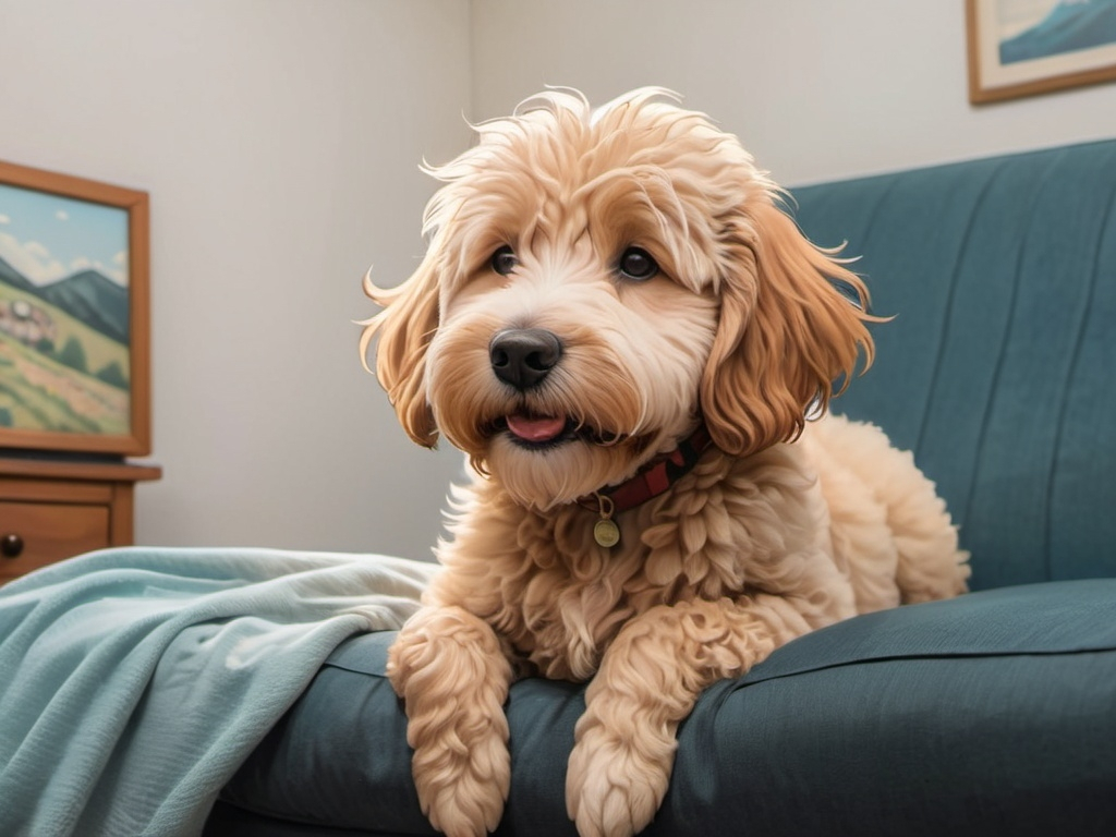 Prompt: 2d studio ghibli anime style, goldendoodle