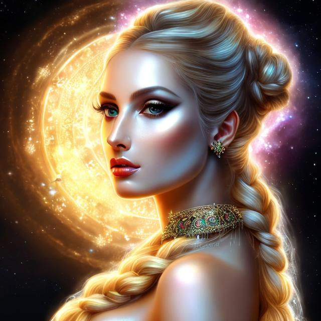 Prompt: HD 4k 3D, hyper realistic, professional modeling, ethereal Greek goddess of alchemy, blonde pigtail hair, black skin, enchanting gown, gorgeous face, stone jewelry and diadem, full body, ambient glow, medicine maker, working with potions cures, and herbs, detailed, elegant, ethereal, mythical, Greek, goddess, surreal lighting, majestic, goddesslike aura