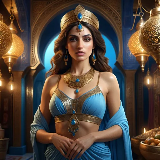 Prompt: HD 4k 3D 8k professional modeling photo hyper realistic beautiful woman Princess of Persia ethereal greek goddess gorgeous face full body surrounded by ambient glow, enchanted, magical, detailed, highly realistic woman, high fantasy background, Moroccan bazaar, elegant, mythical, surreal lighting, majestic, goddesslike aura, Annie Leibovitz style 

