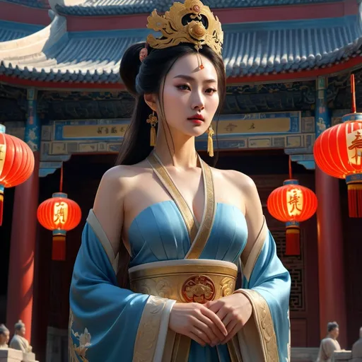 Prompt: HD 4k 3D 8k professional modeling photo hyper realistic beautiful woman Imperial Chinese Princess ethereal greek goddess gorgeous face full body surrounded by ambient glow, enchanted, magical, detailed, highly realistic woman, high fantasy background, Forbidden City courtyard China, elegant, mythical, surreal lighting, majestic, goddesslike aura, Annie Leibovitz style 

