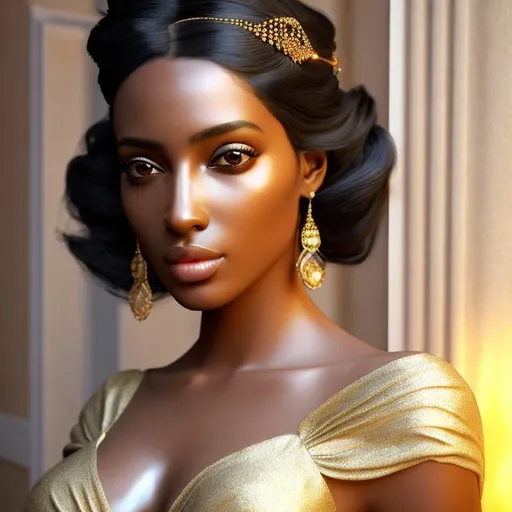 Prompt: HD 4k 3D, hyper realistic, professional modeling, ethereal Greek goddess of afternoon, black hair, mixed skin, gorgeous face, silk dress, shiny jewelry and headpiece, full body, soft ambient glow of afternoon, alluring goddess, lazy, afternoon lounging, rest, detailed, elegant, ethereal, mythical, Greek, goddess, surreal lighting, majestic, goddesslike aura