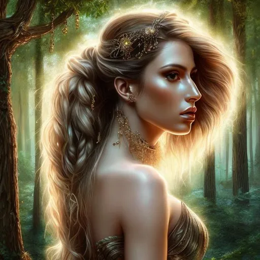 Prompt: HD 4k 3D, hyper realistic, professional modeling, ethereal raving, ecstatic Greek goddesses, brown ponytail hair, fair skin, gorgeous face, animal pelt and fur dresses , rustic jewelry and ivy tiara, full body, ambient glow, dancing in forest, landscape, detailed, elegant, ethereal, mythical, Greek, goddess, surreal lighting, majestic, goddesslike aura