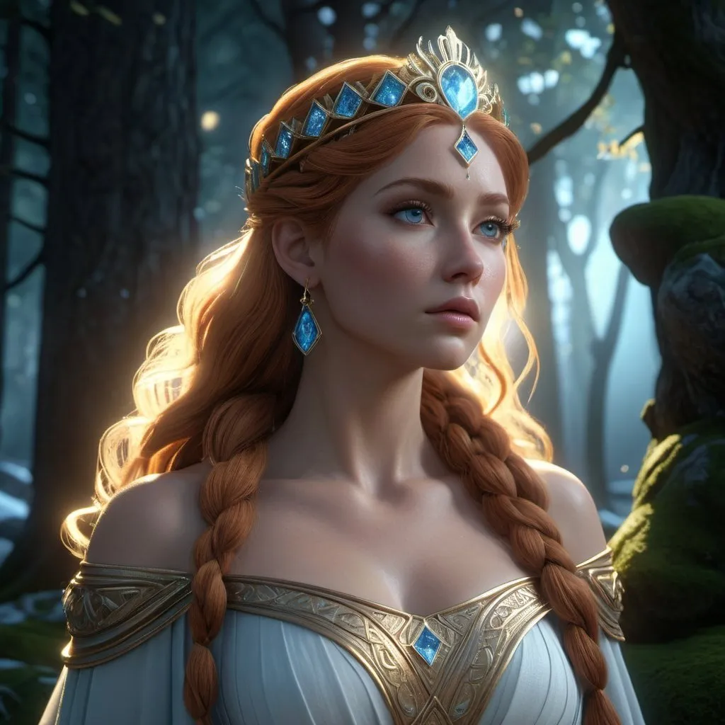 Prompt: HD 4k 3D, hyper realistic, professional modeling, enchanted Nordic Princess, Anna, beautiful, magical, strong, Nordic Wilderness, detailed, elegant, ethereal, mythical, Greek goddess, surreal lighting, majestic, goddesslike aura