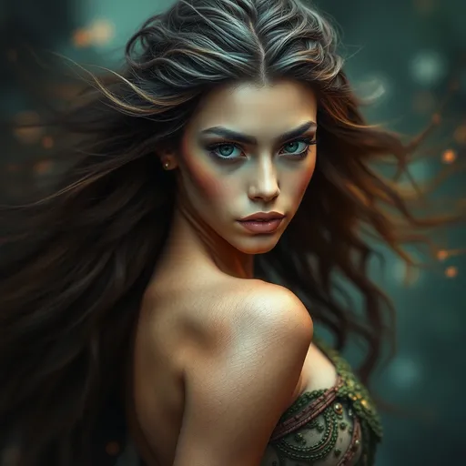 Prompt: Ancient Primordial Amazonian Goddess, Athletic and Perfect, Flexible Being, pre-Raphaelite time-lapse motion blur, High resolution, detailed portrait, ethereal atmosphere, flowing hair, captivating eyes, cosmic mystical aura, vibrant colors, soft lighting, professional, digital painting, enchanting presence, fantasy, dreamy, female, mystical, detailed hair, captivating gaze, professional lighting, hyper realistic, HD 4k 3D, professional modeling, ethereal, gorgeous face, ambient divine glow, detailed and intricate, elegant, ethereal, mythical, goddess, radiant lighting,